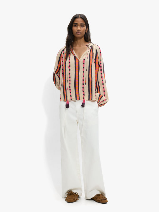 Contrast Print Blouse In 100% Cotton