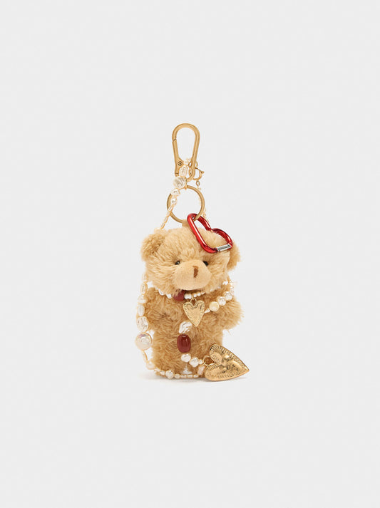 Bear Charm Keychain With Pearl Necklace