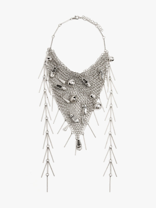 Bib Necklace With Bells, Clogs And Bars