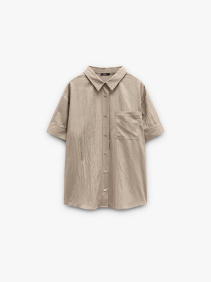 Shirt With Crinkled Effect And Pocket
