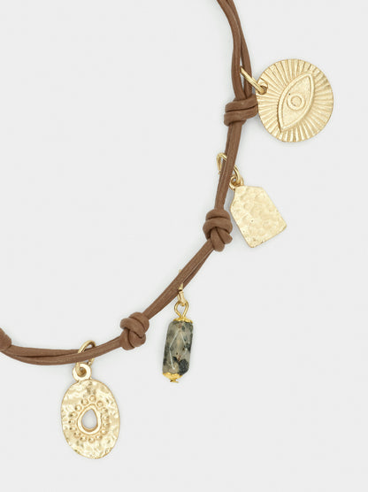Leather Cord Bracelet With Charms
