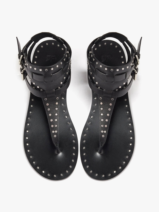 Flat Leather Sandals With Studs