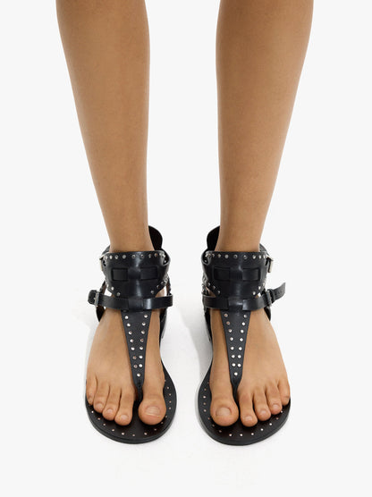 Flat Leather Sandals With Studs