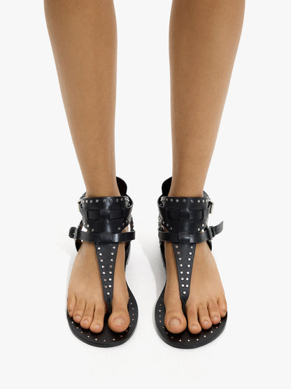 Flat Leather Sandals With Studs