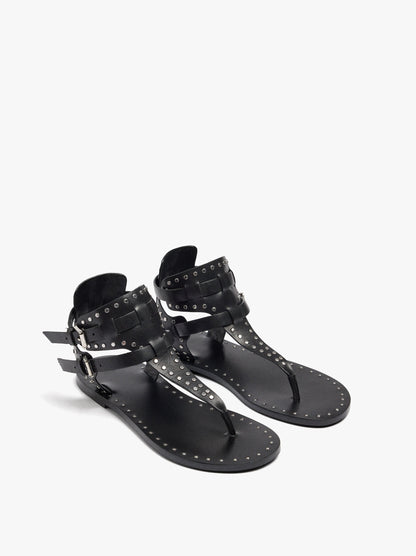 Flat Leather Sandals With Studs