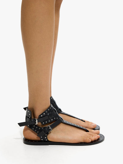 Flat Leather Sandals With Studs