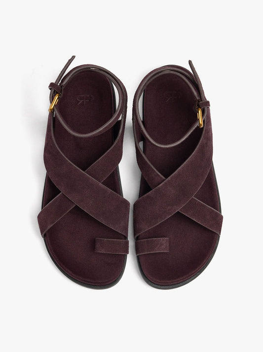 Flat Leather Sandals With Crossed Straps