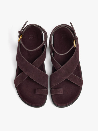 Flat Leather Sandals With Crossed Straps