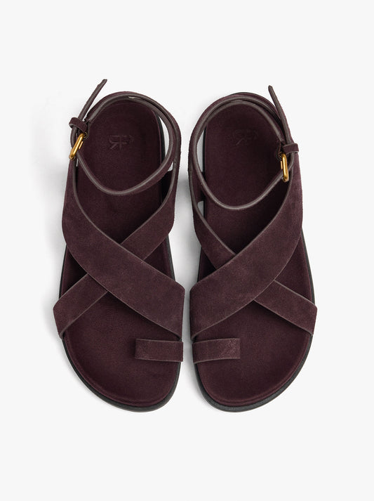 Flat Leather Sandals With Crossed Straps