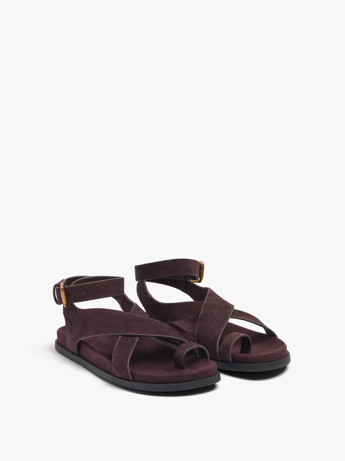 Flat Leather Sandals With Crossed Straps