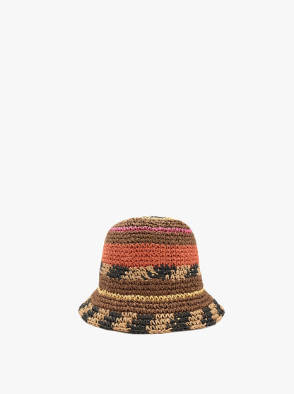 Multicolor Bucket Hat With Straw Effect
