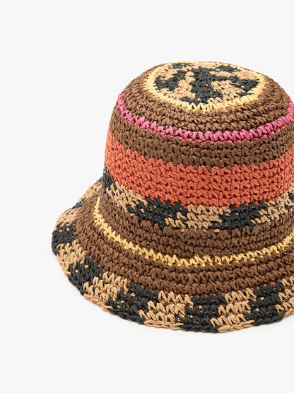 Multicolor Bucket Hat With Straw Effect