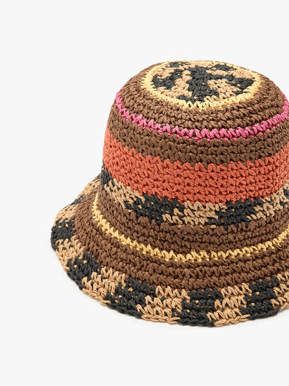 Multicolor Bucket Hat With Straw Effect