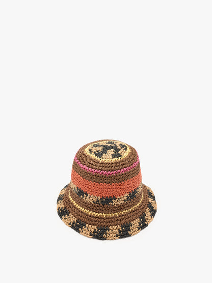 Multicolor Bucket Hat With Straw Effect