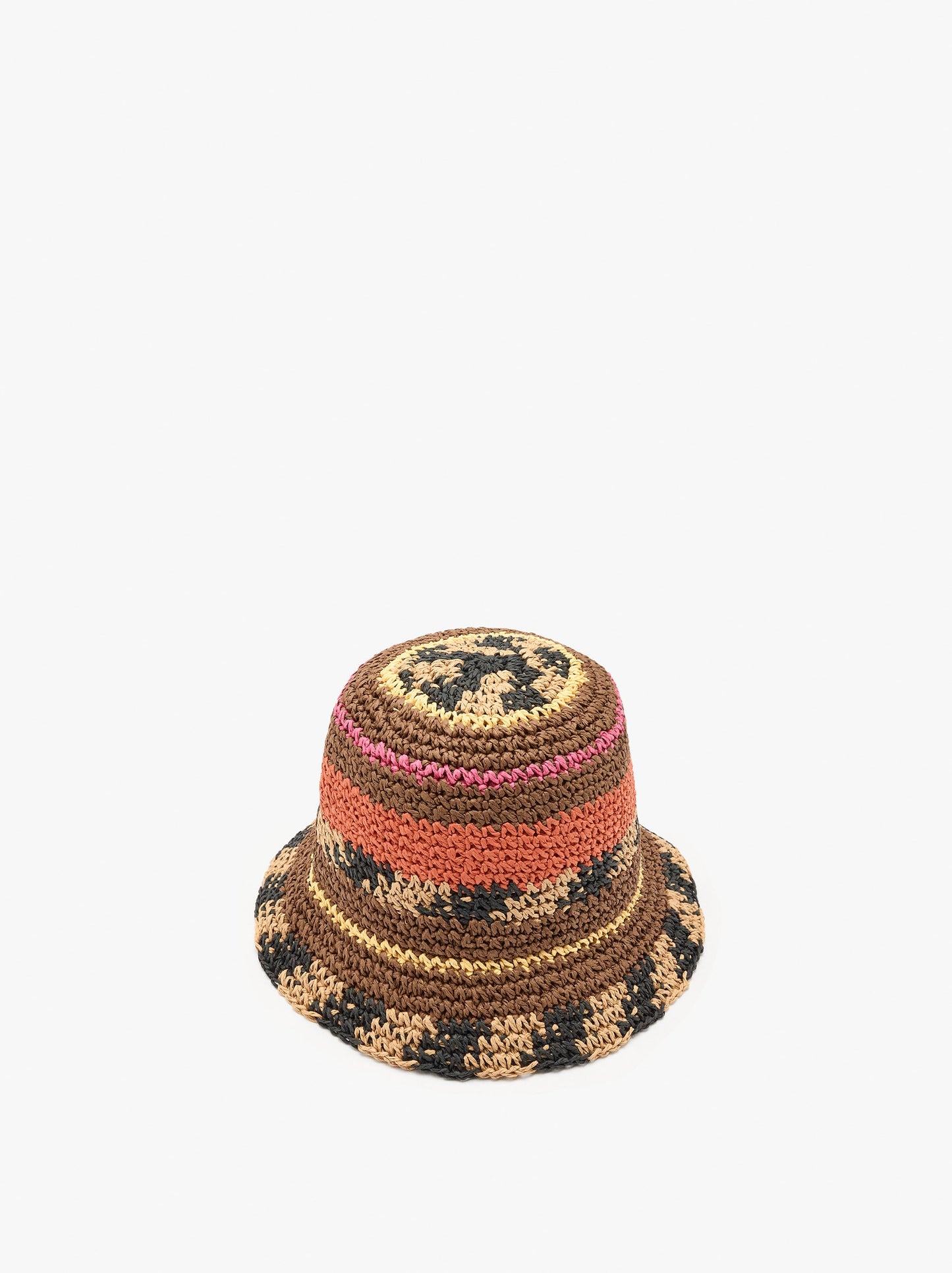 Multicolor Bucket Hat With Straw Effect