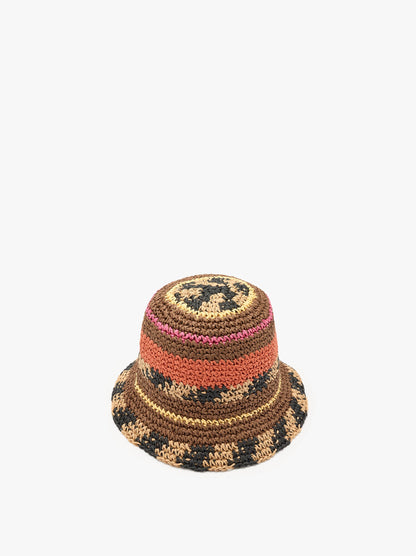 Multicolor Bucket Hat With Straw Effect