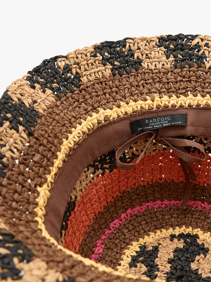 Multicolor Bucket Hat With Straw Effect