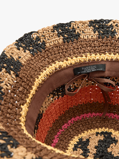 Multicolor Bucket Hat With Straw Effect