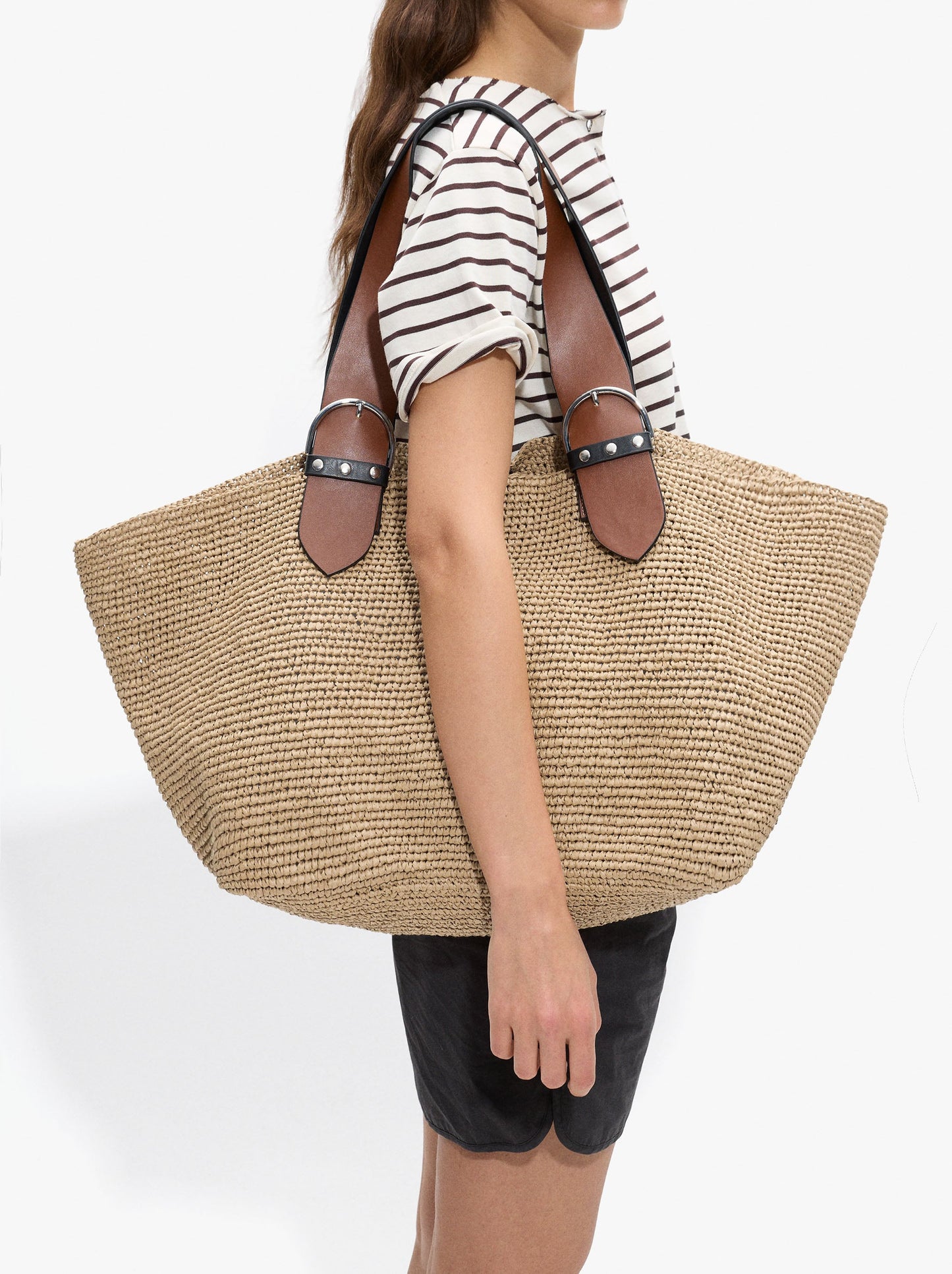 Shopper Bag With Straw Effect With Removable Bag