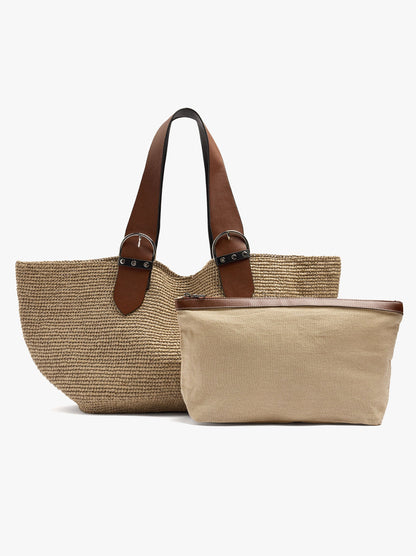 Shopper Bag With Straw Effect With Removable Bag