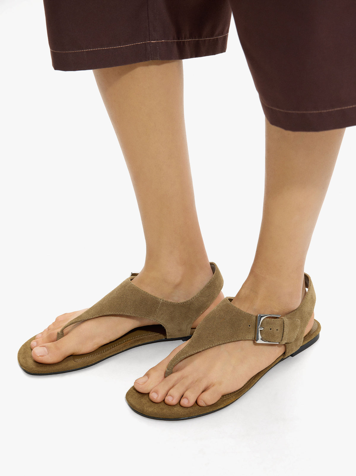 Flat Leather Sandals With Buckle
