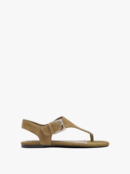 Flat Leather Sandals With Buckle