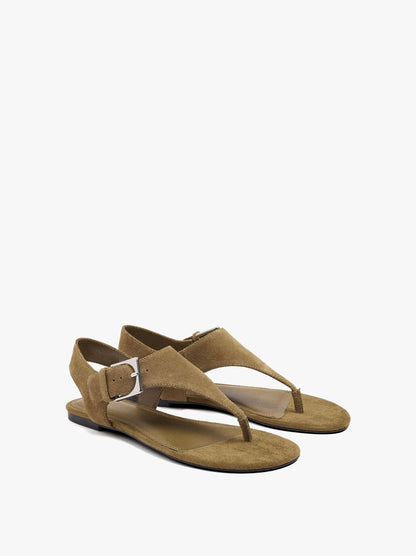 Flat Leather Sandals With Buckle