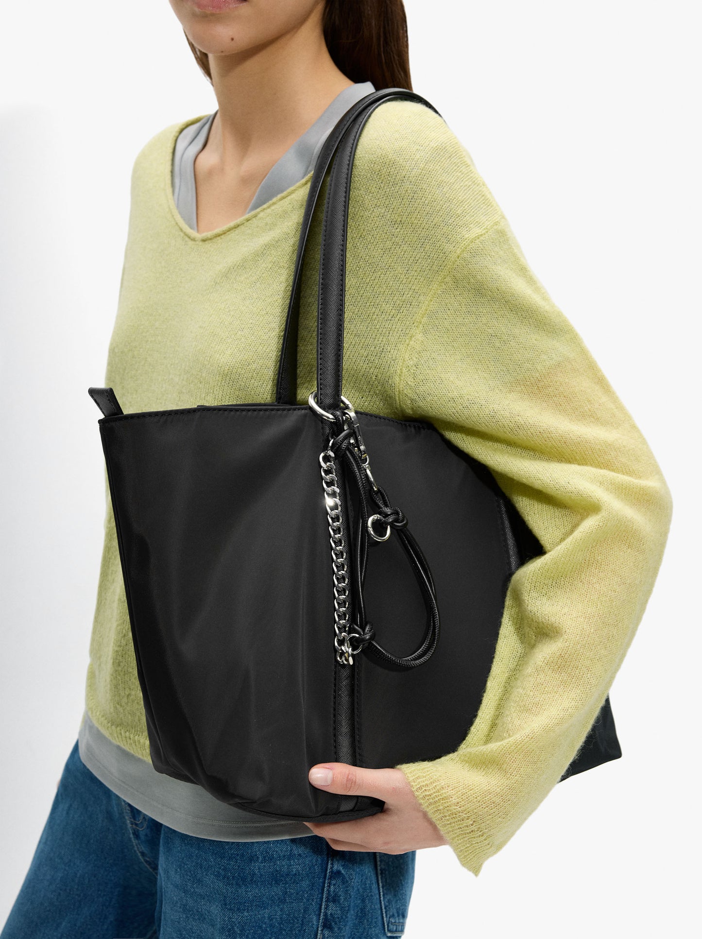 Nylon Shopper Bag With Pendant