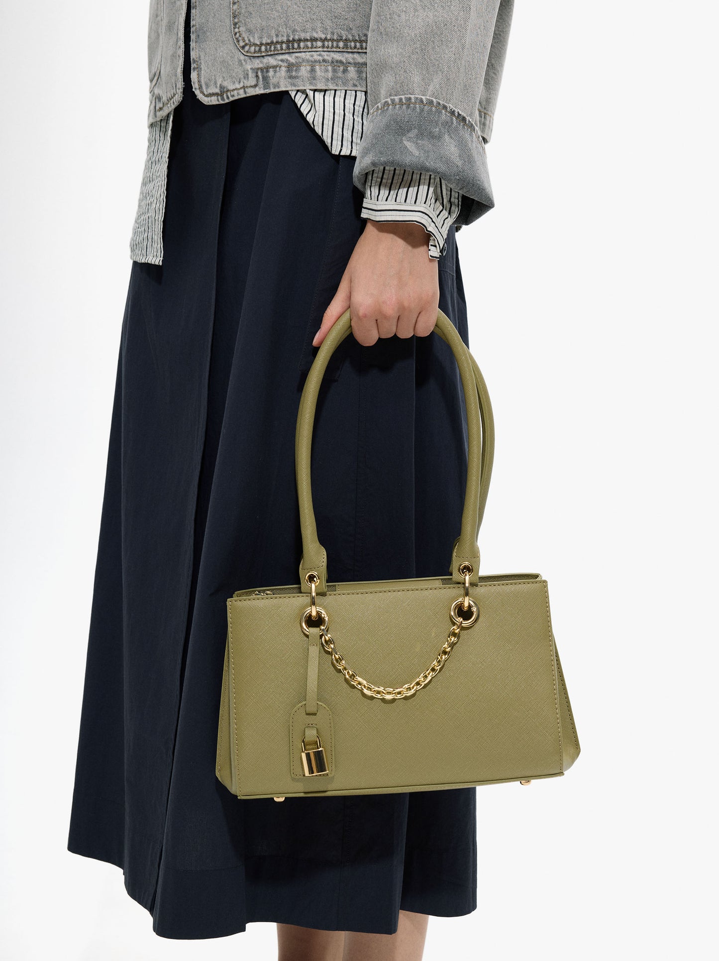Shoulder Bag With Texture And Hanging Charm