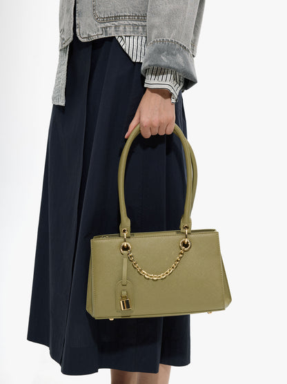 Shoulder Bag With Texture And Hanging Charm