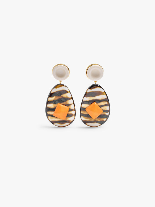 Maxi Oval Earrings With Stone And Resin
