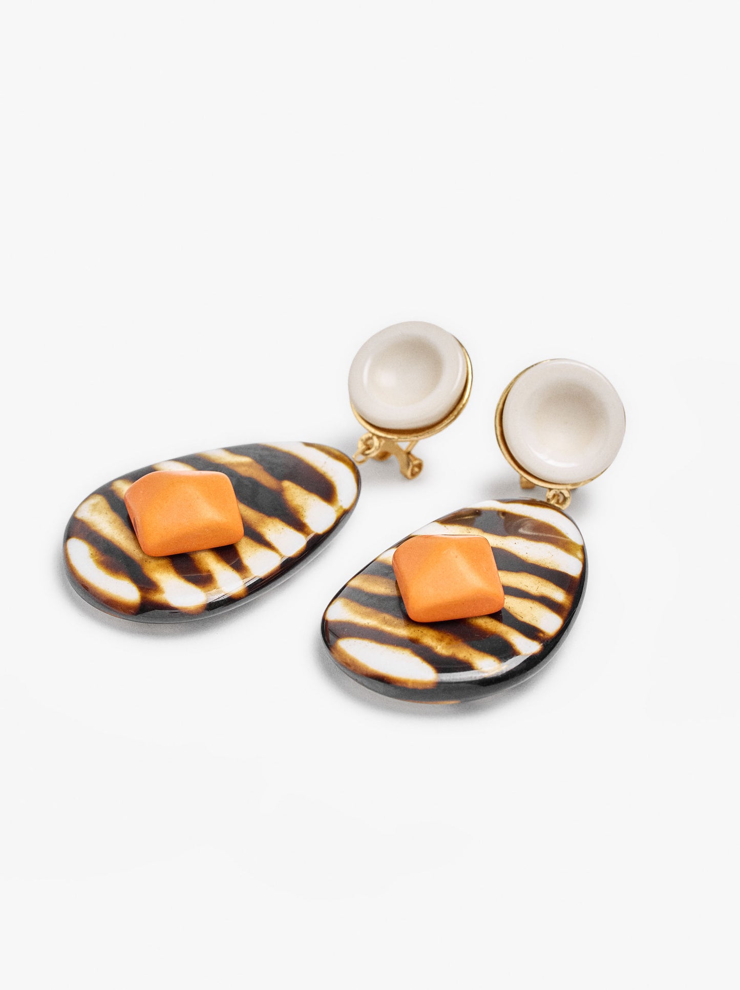 Maxi Oval Earrings With Stone And Resin