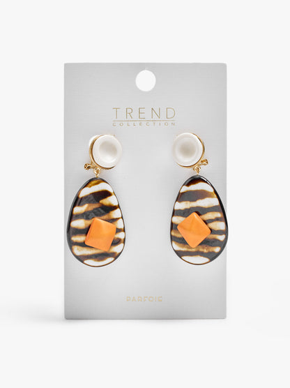 Maxi Oval Earrings With Stone And Resin