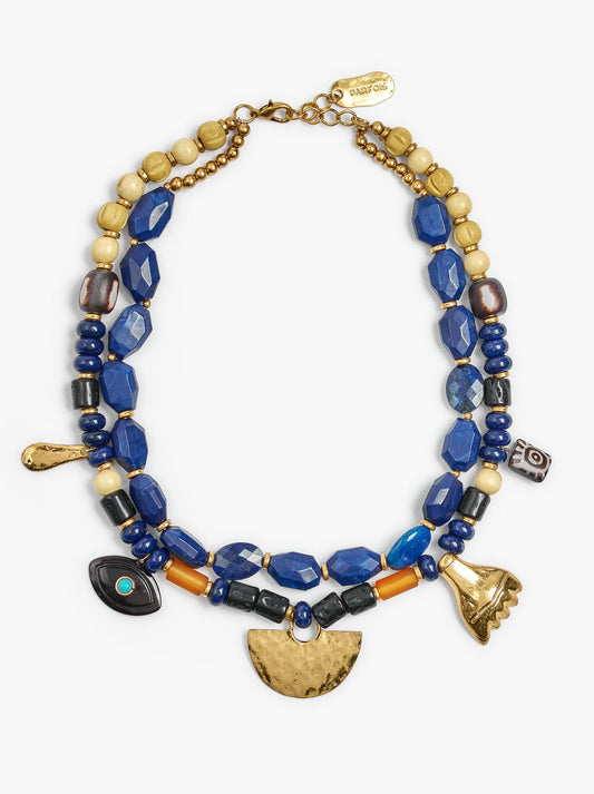 Short Double Necklace With Stones And Pendants