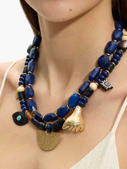 Short Double Necklace With Stones And Pendants