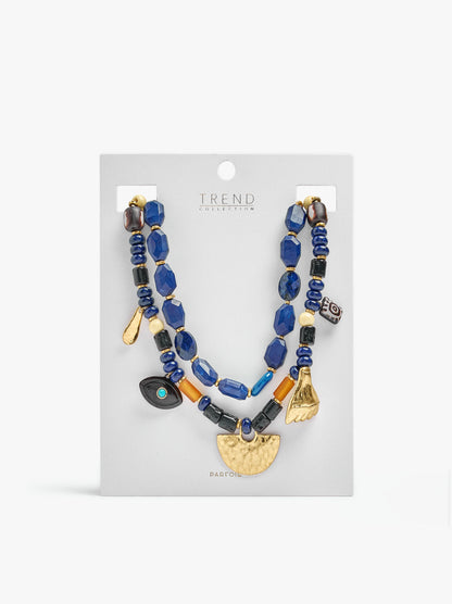 Short Double Necklace With Stones And Pendants