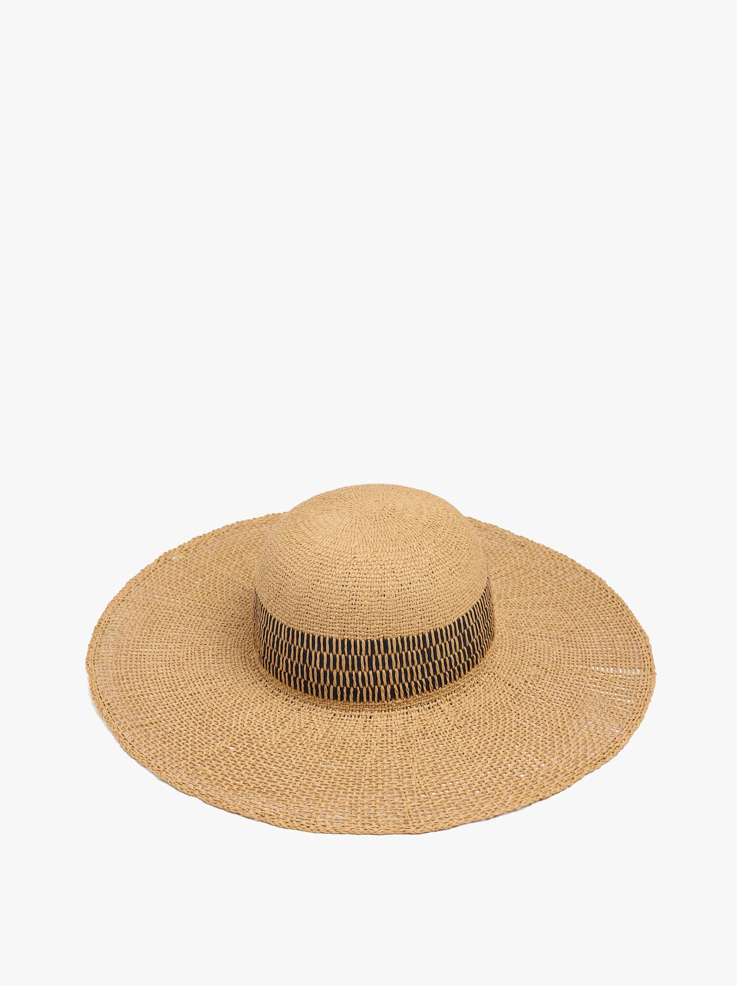 Paper Straw Effect Hat With Stripes