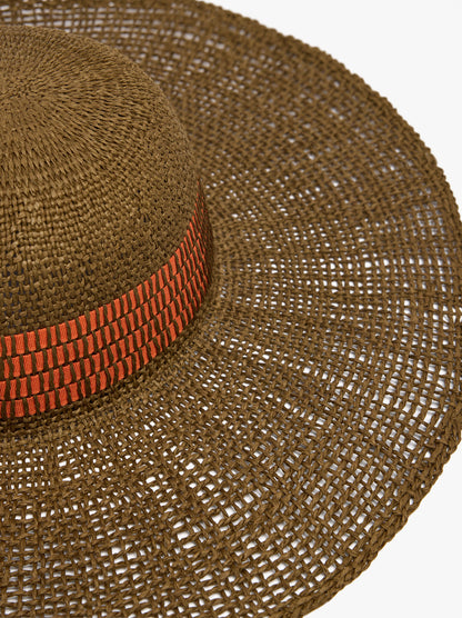 Paper Straw Effect Hat With Stripes