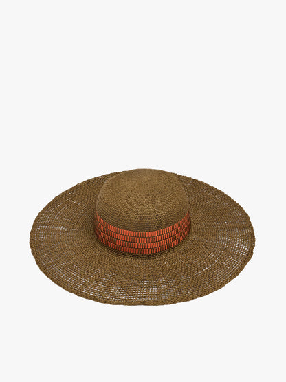 Paper Straw Effect Hat With Stripes
