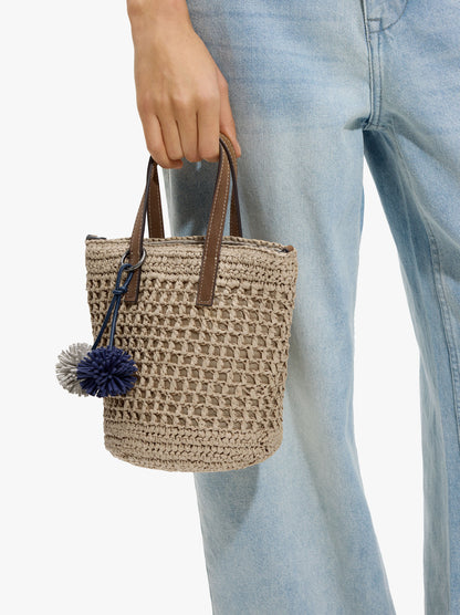 Bucket Bag Paper Straw With Strap
