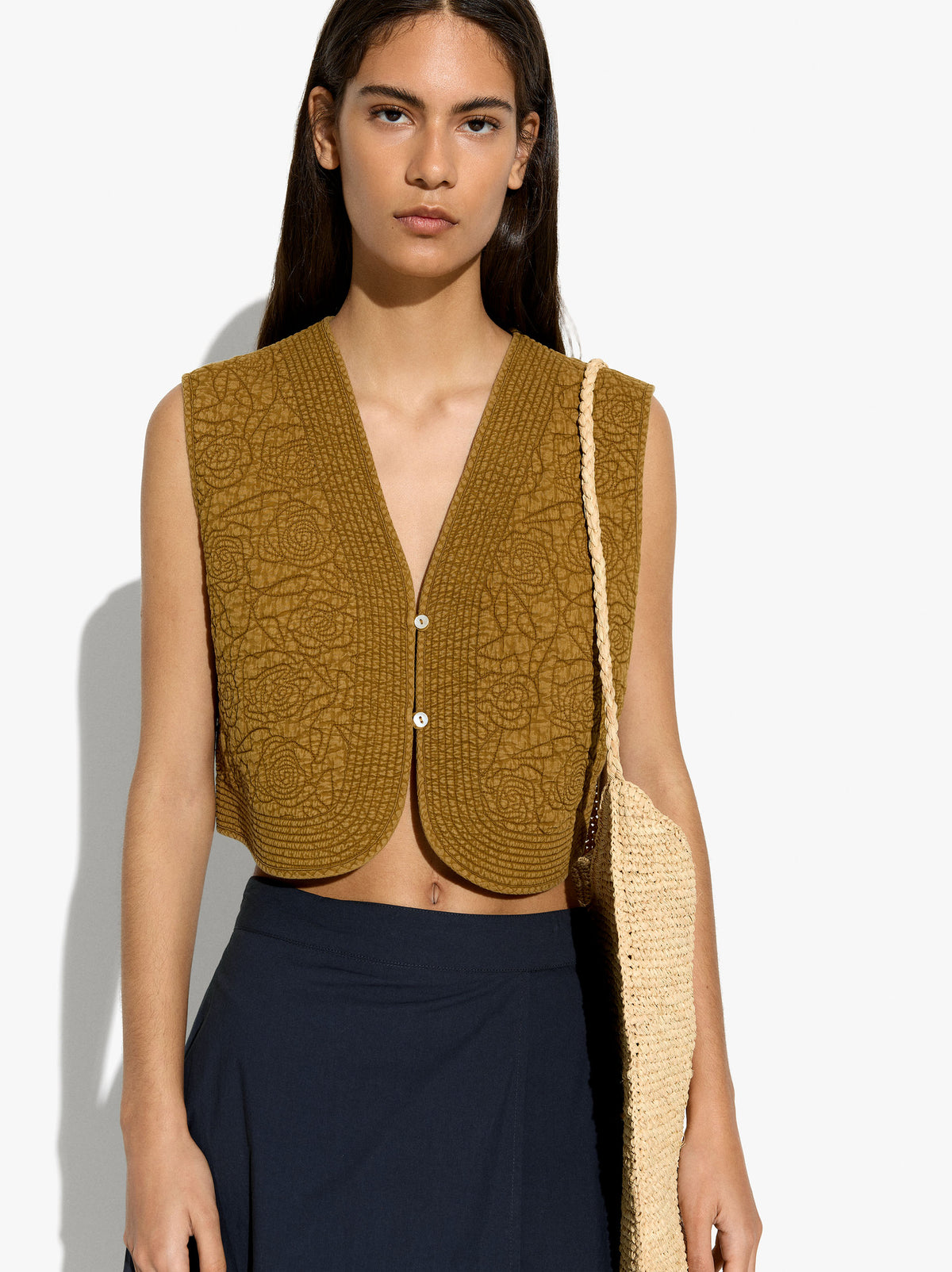 Vest With Topstitching 100% Cotton