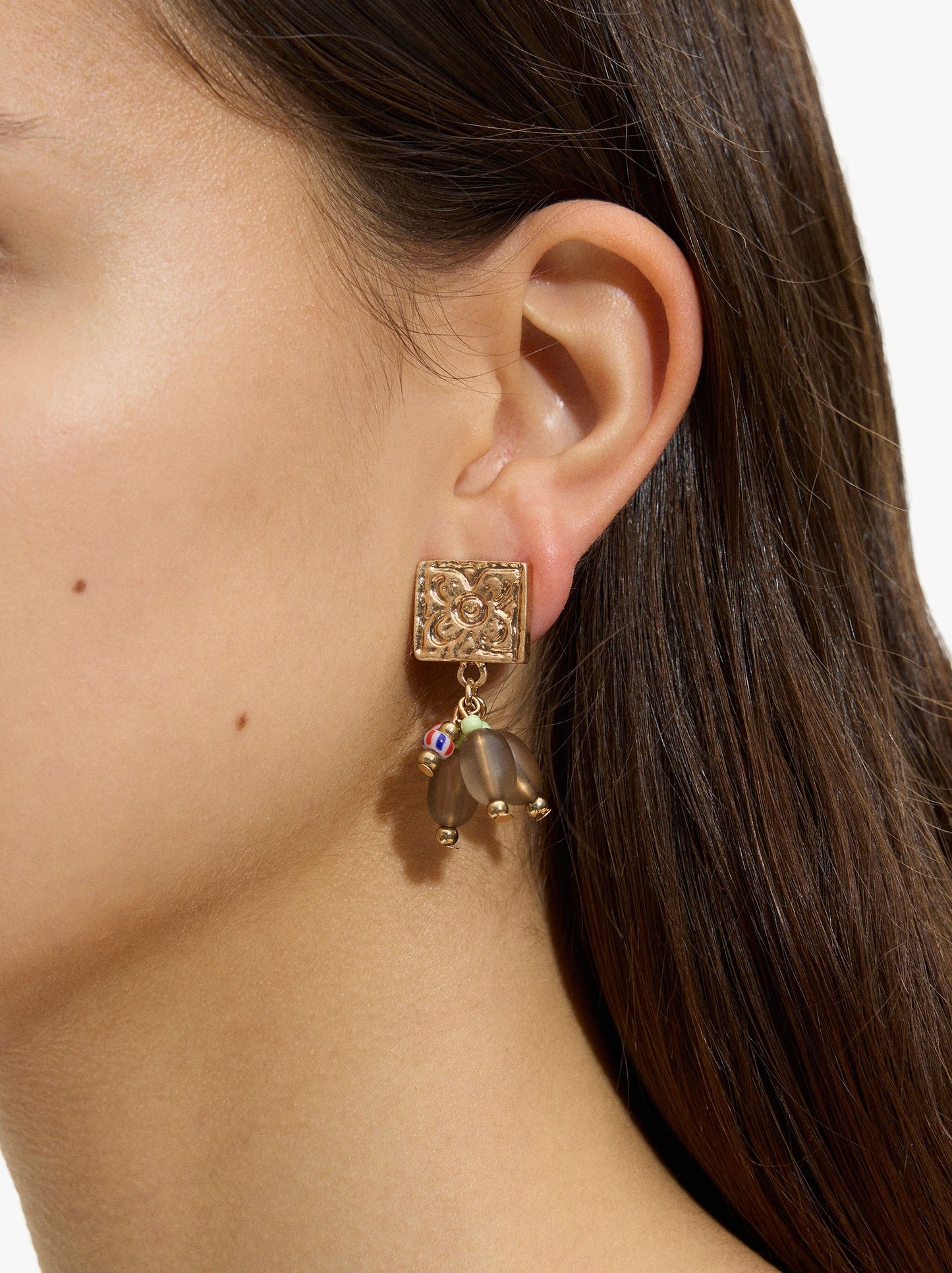 Square Earrings With Beads