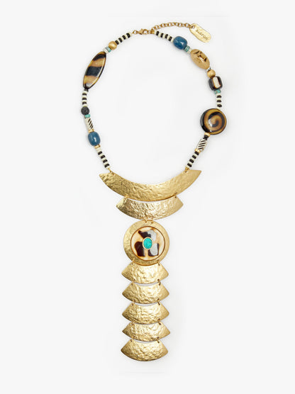 Long Structured Necklace With Wood