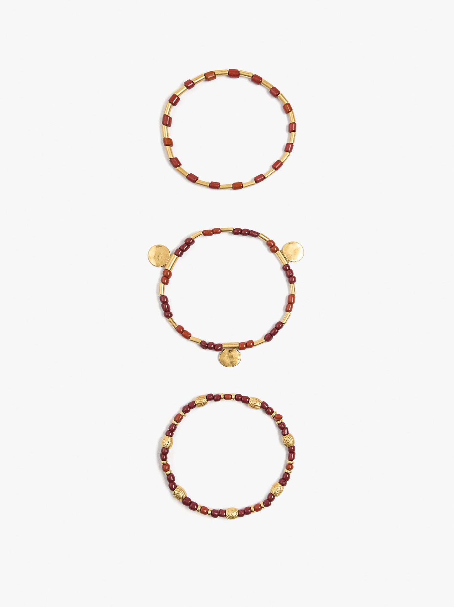 Set Of Elastic Bracelets With Beads