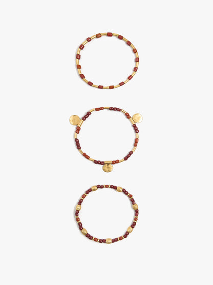 Set Of Elastic Bracelets With Beads
