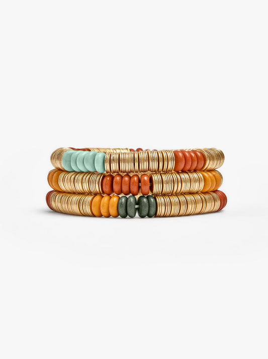 Set Of Elastic Bracelets With Stone Beads