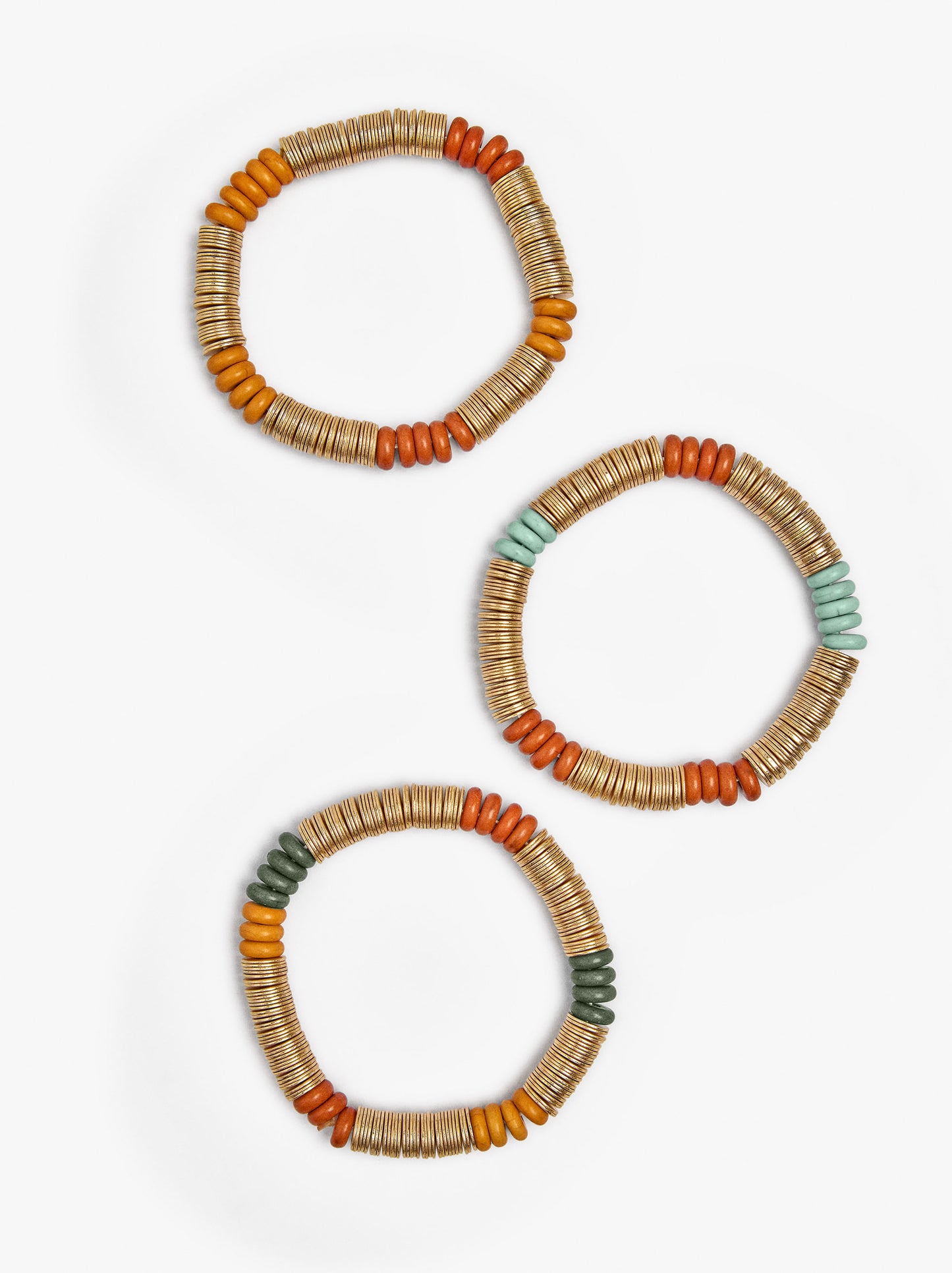 Set Of Elastic Bracelets With Stone Beads
