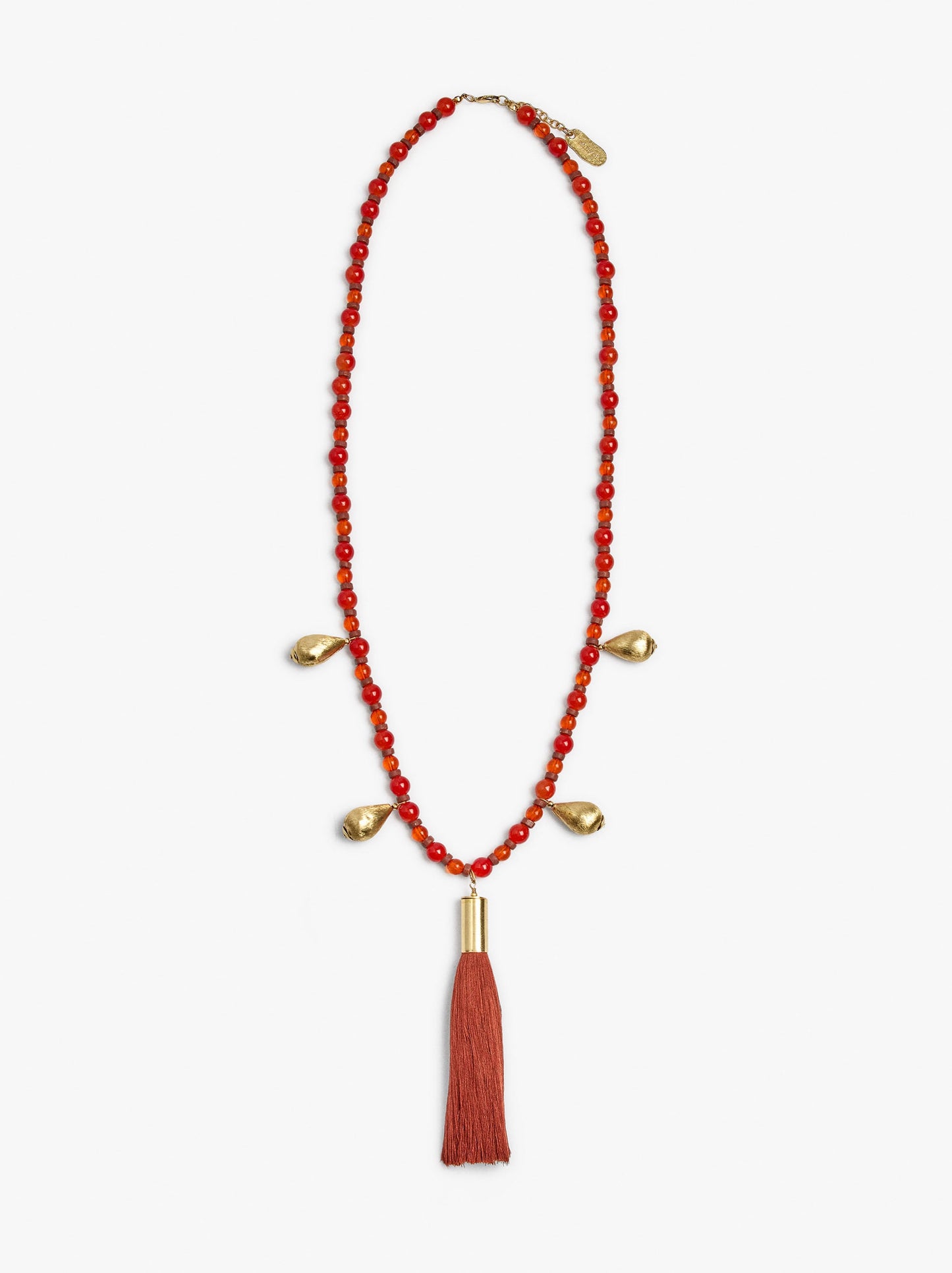 Long Necklace With Glass Beads And Tassel