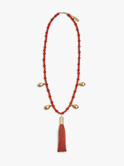 Long Necklace With Glass Beads And Tassel
