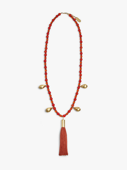 Long Necklace With Glass Beads And Tassel